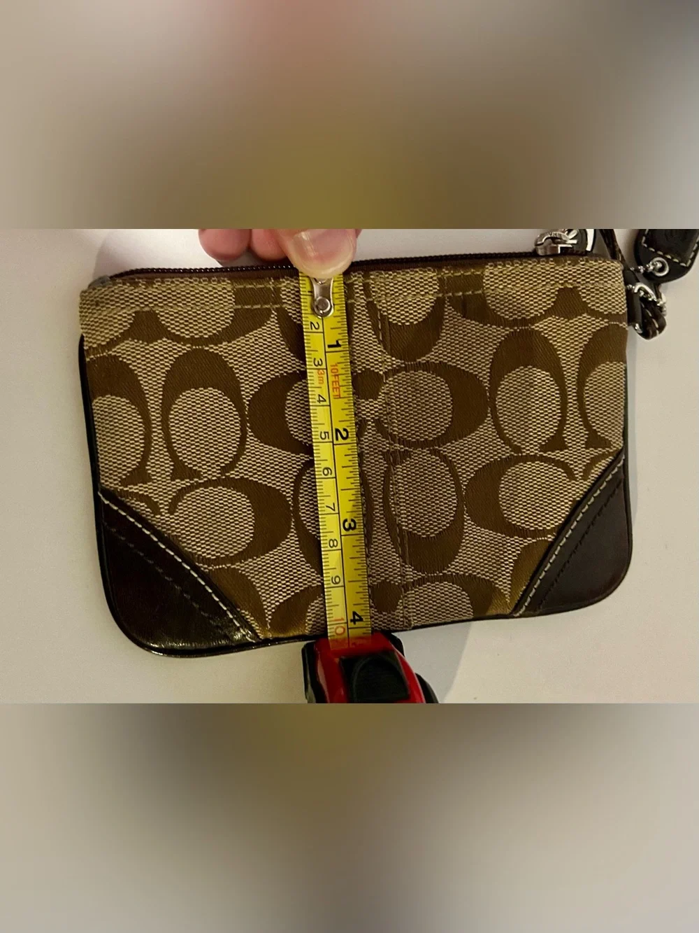 Coach Signature Logo Small Brown Zip Wristlet